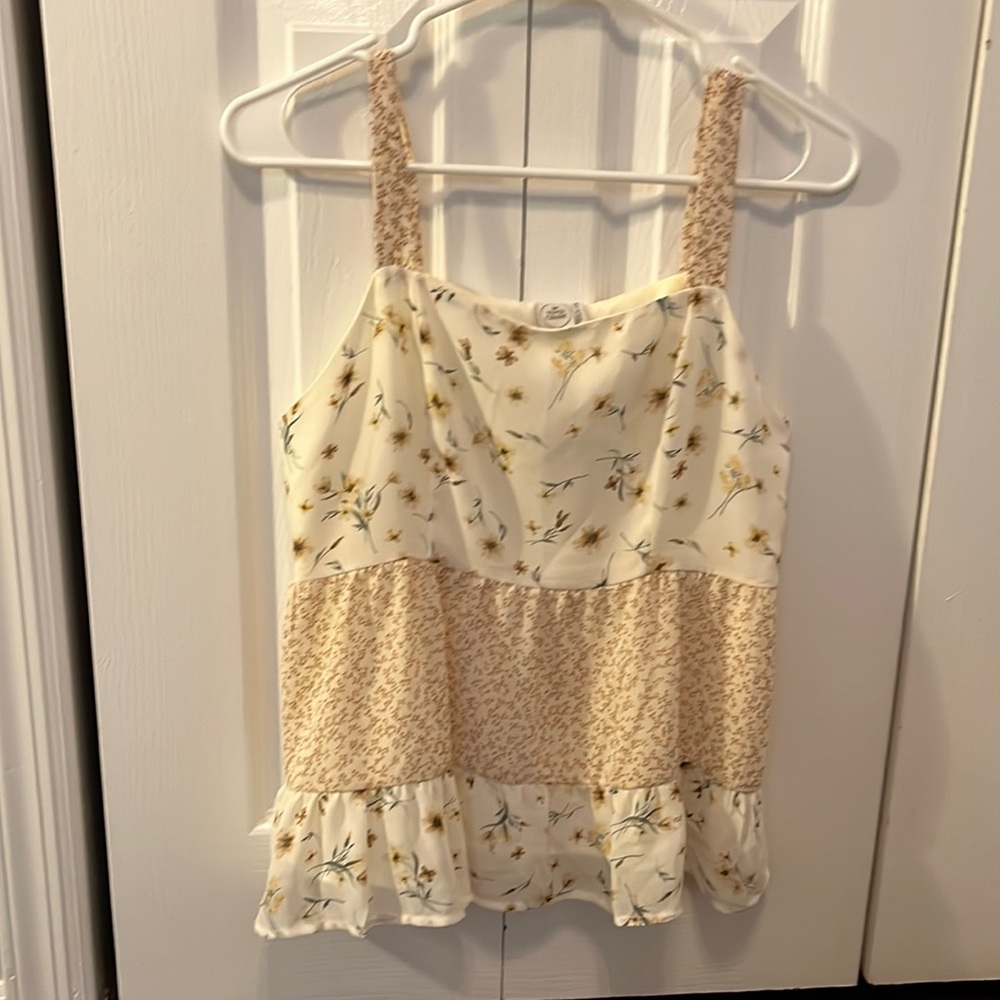 tan and white tank top with yellow flowers